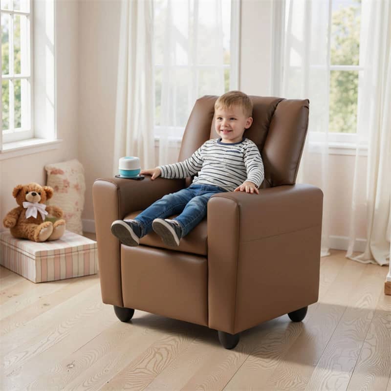 Kids Recliner Chair with Cup Holder & Side Pocket. Adjustable Toddler Lounge Sofa. Ergonomic Children Armchairs for Boys Girls Age 3+. 150lbs