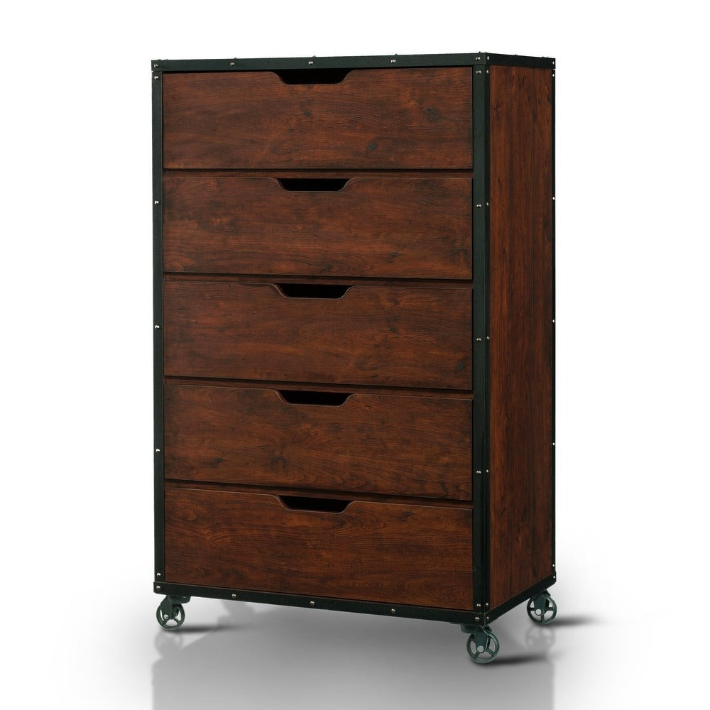 Aurville Vintage Walnut 5-Drawer Mobile Chest by Furniture of America