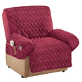 Collections Etc Diamond-Shape Quilted Stretch Recliner Cover with Storage Pockets - Furniture Protector. Burgundy. Recliner