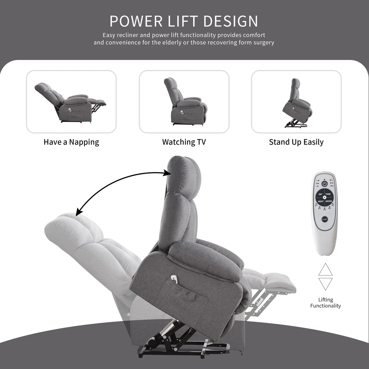 JONPONY Power Lift Recliner Chair Recliners for Elderly with Heat and Massage Recliner Chair for Living Room with Infinite Position and Side Pocket. USB Charge Port. Brown