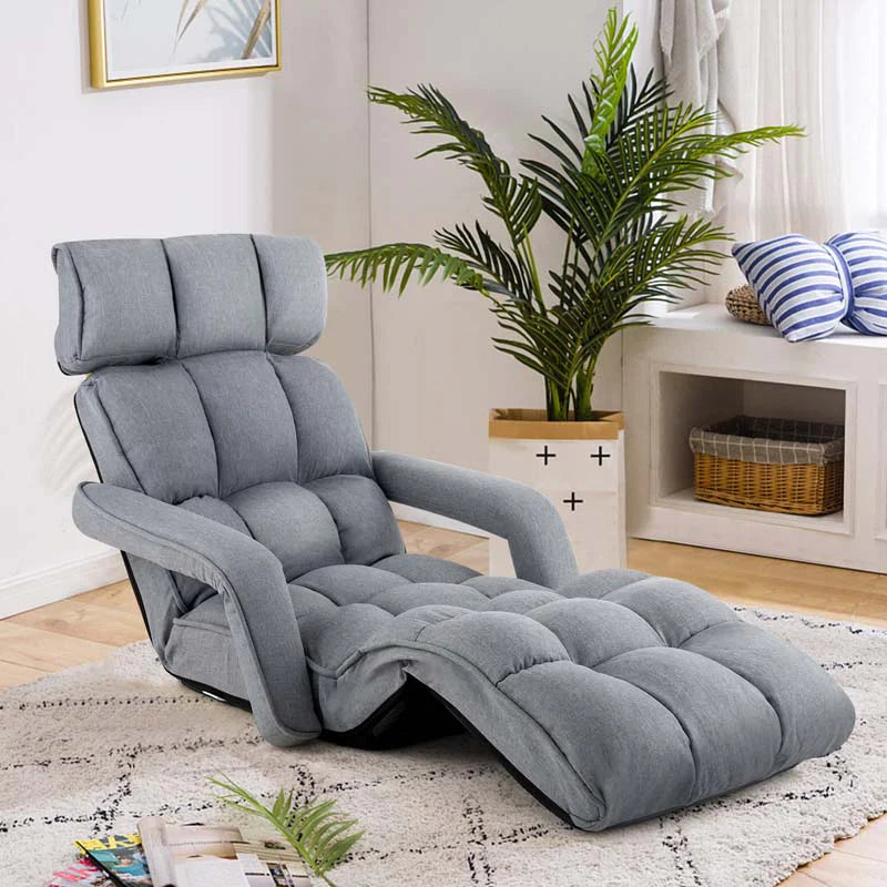 6-Position Adjustable Floor Sofa Bed. Folding Lazy Sofa Chaise Lounger Recliner with Armrests & Footrests for Living Room. Bedroom & Gaming
