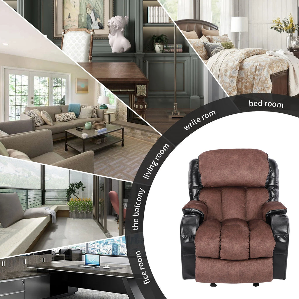 Leather Massage Recliner Chair. Modern Electric Power Rocker with Heated Massage. Ergonomic Lounge Chair. SEGMART Single Sofa Seat with Drink Holders for Living Room. Black and Brown