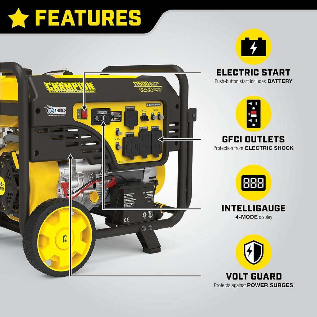 Champion Power Equipment 11.500/9.200-Watt Electric Start Portable Generator with CO Shield