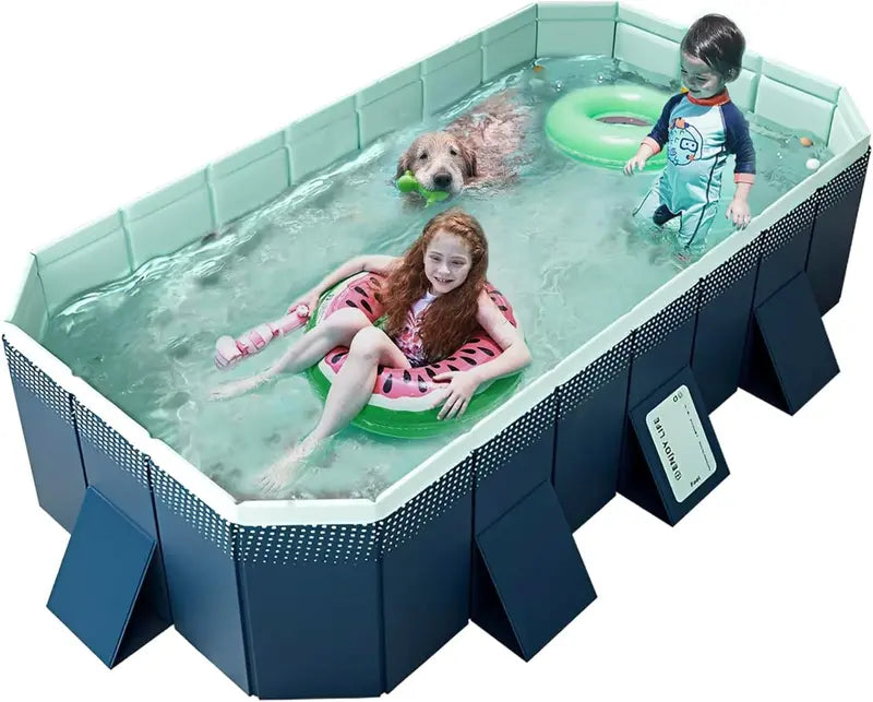 Foldable Hard Plastic Outdoor Swimming Pool for Kids &amp; Adults - 158″x76″x20″