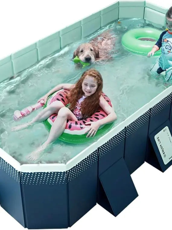 Foldable Hard Plastic Outdoor Swimming Pool for Kids &amp; Adults - 158″x76″x20″