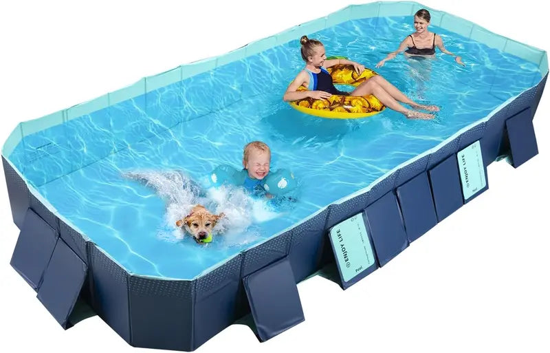 Foldable Hard Plastic Outdoor Swimming Pool for Kids &amp; Adults - 158″x76″x20″