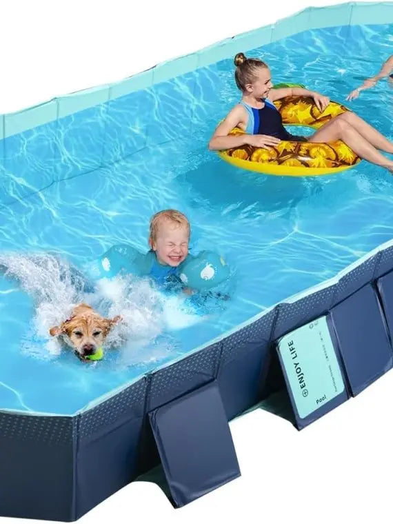 Foldable Hard Plastic Outdoor Swimming Pool for Kids &amp; Adults - 158″x76″x20″