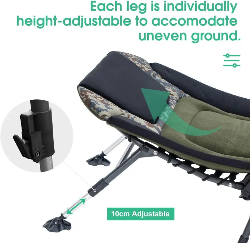 Green Heavy Duty Camping Cot with Mattress. 330lbs Capacity. Adjustable Reclining. Portable Folding Bed for Adults