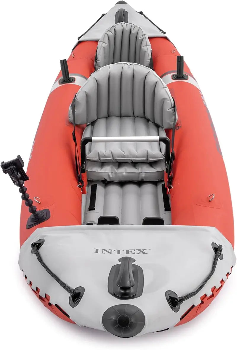 Intex Excursion Pro 2-Person Inflatable Kayak with Paddles. Pump. Fishing Rod Holders - Durable PVC. Adjustable Seat
