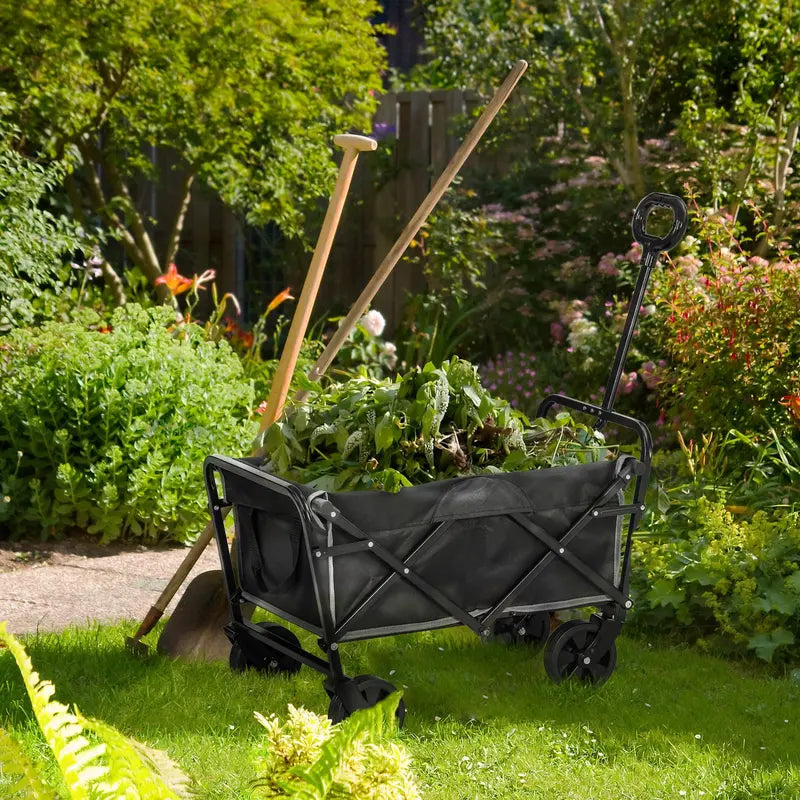 Outsunny Collapsible Folding Wagon Cart. Garden Wagon Portable Cart Black