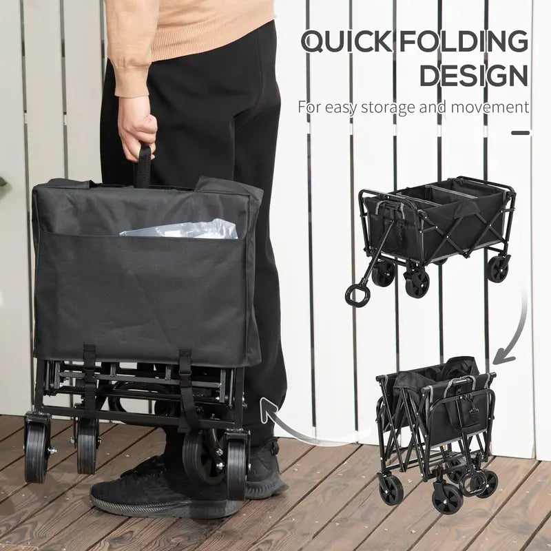 Outsunny Collapsible Folding Wagon Cart. Garden Wagon Portable Cart Black