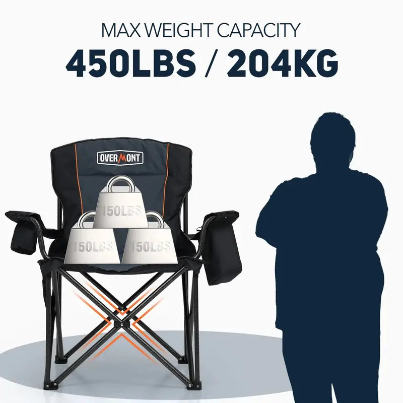 Overmont Oversized Folding Camping Chair 2-Pack. 450 lbs Capacity. Portable with Storage. Padded Comfort