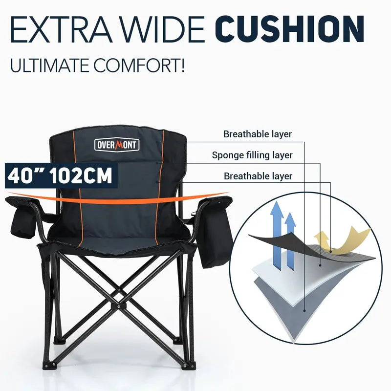 Overmont Oversized Folding Camping Chair 2-Pack. 450 lbs Capacity. Portable with Storage. Padded Comfort
