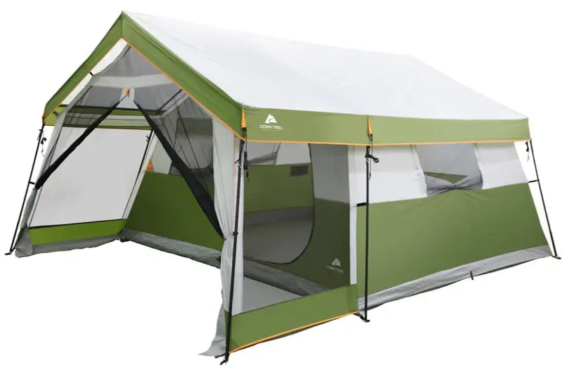Ozark Trail 8-Person Family Cabin Tent 1 Room with Screen Porch. Green