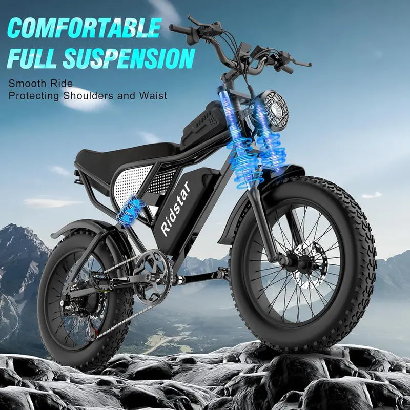 Q20 Electric Fat-Tire Bike – 2000W Motor. 37 mph Top Speed. 20″ Tires