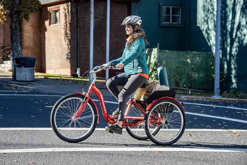 Schwinn Meridian Adult Tricycle – 26-Inch Cruiser with Low-Step Frame. Wide Seat. and Rear Folding Basket