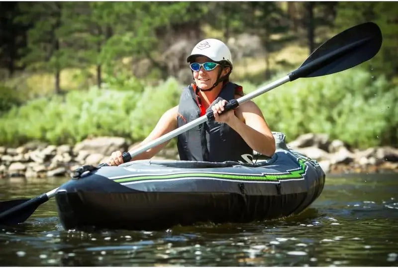 Single or Tandem Inflatable Kayak – Durable PVC Construction. Lightweight Portability. Stable Performance on Calm Waters
